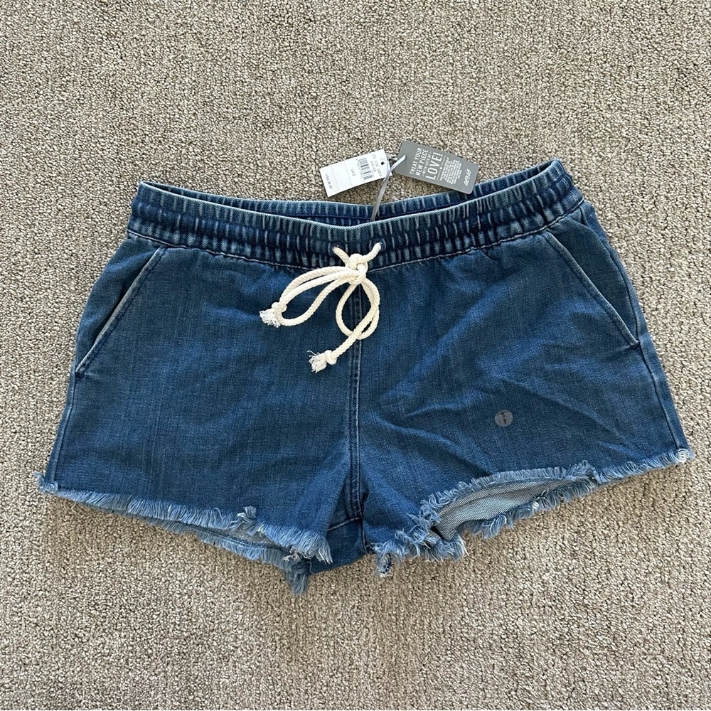 Aerie‎ Denim Frayed Drawstring Shorts Size Small